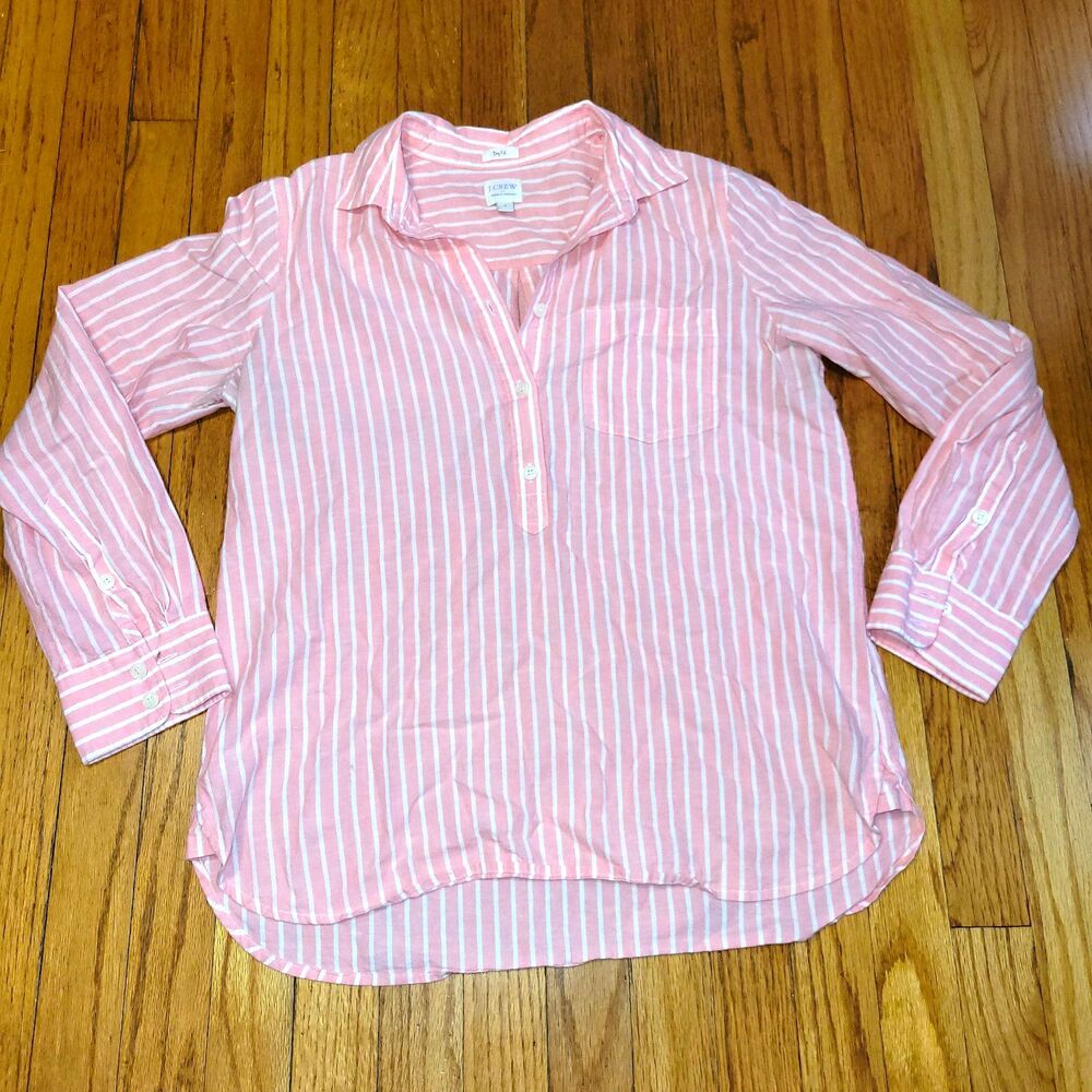 J.CREW Boy Fit Pink White Striped Button-Up Shirt Collared Long Sleeve S